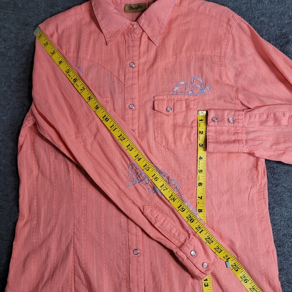 Wrangler Womens M Peach Long Sleeve Cotton Pearl Snap Western Shirt Embroidered - Picture 5 of 11